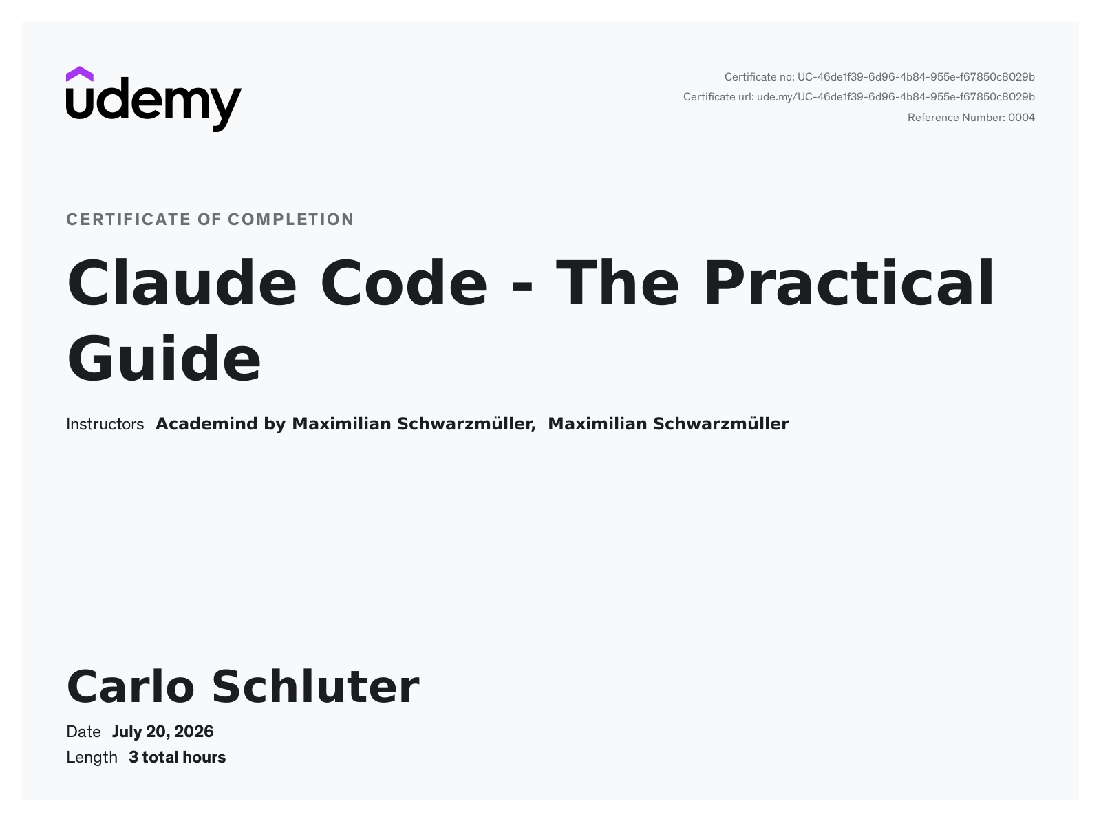 Claude Code - The Practical Guide certificate